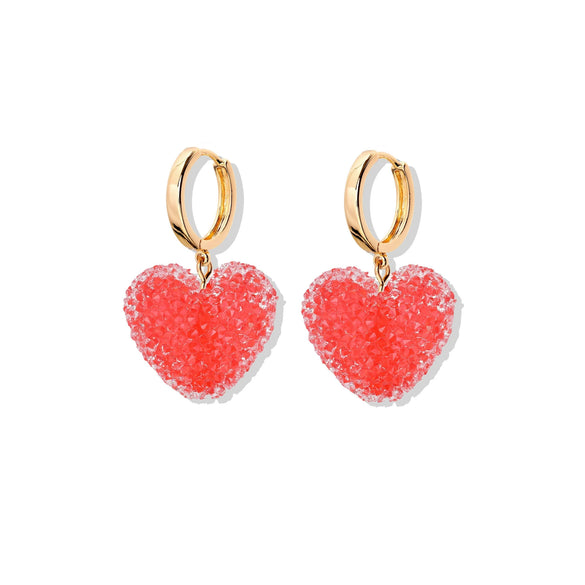 Gummy Earrings For Women Copper Heart Shape With Diamonds Sweet Style