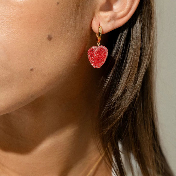 Gummy Earrings For Women Copper Heart Shape With Diamonds Sweet Style