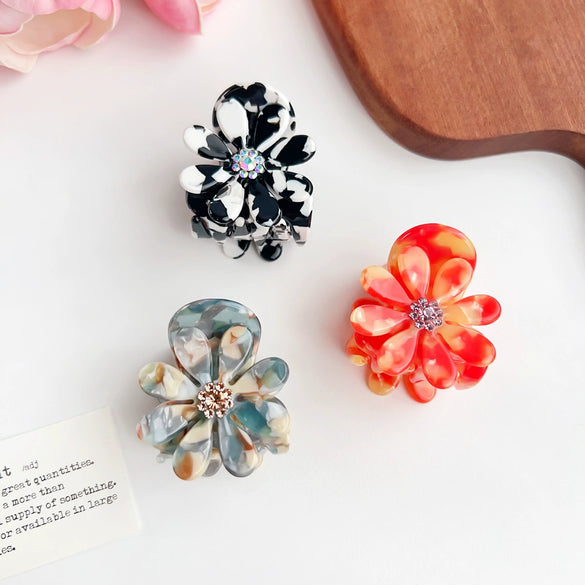 Hair Accessories Acetic Acid Heart Shape Diamond Daisy Grab Clip For Women