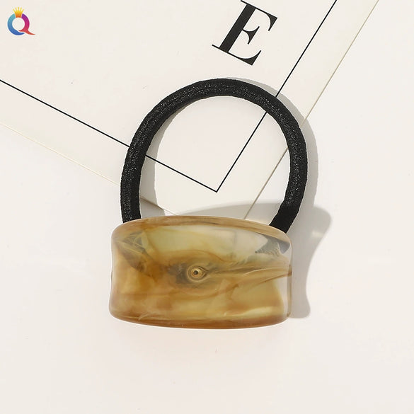 Hair Accessories Acrylic Handmade Geometric Leather Tendon Hair Rope Hair Ring For Women