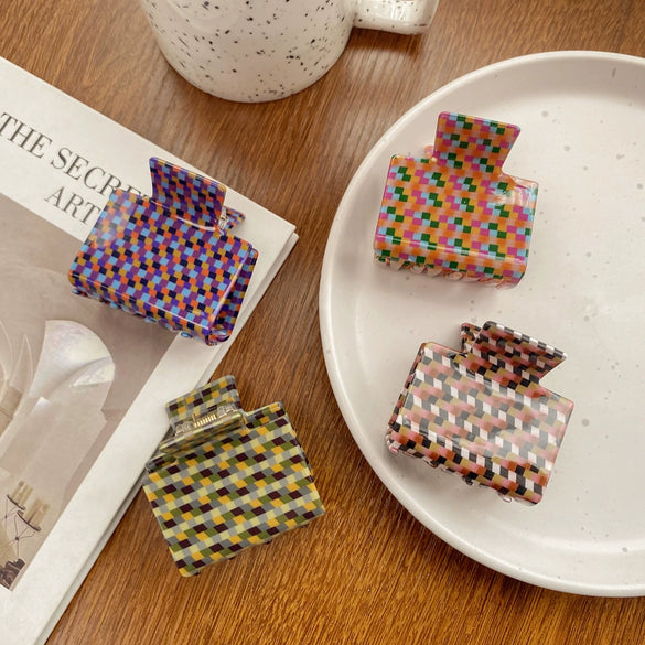 Hair Accessories Acrylic Handmade Grid Pattern Simple Style Small Fresh Women's Grab Clip