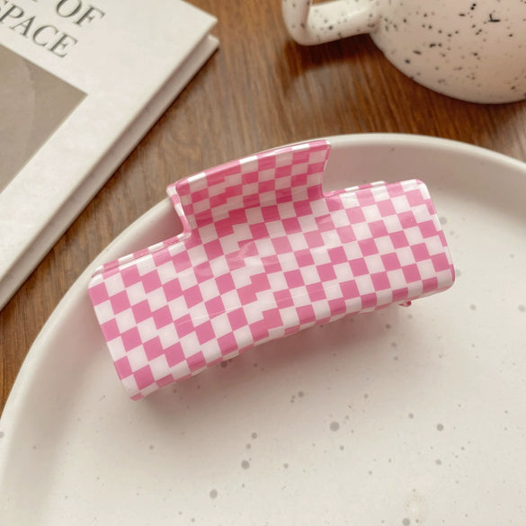 Hair Accessories Acrylic Handmade Grid Pattern Simple Style Small Fresh Women's Grab Clip