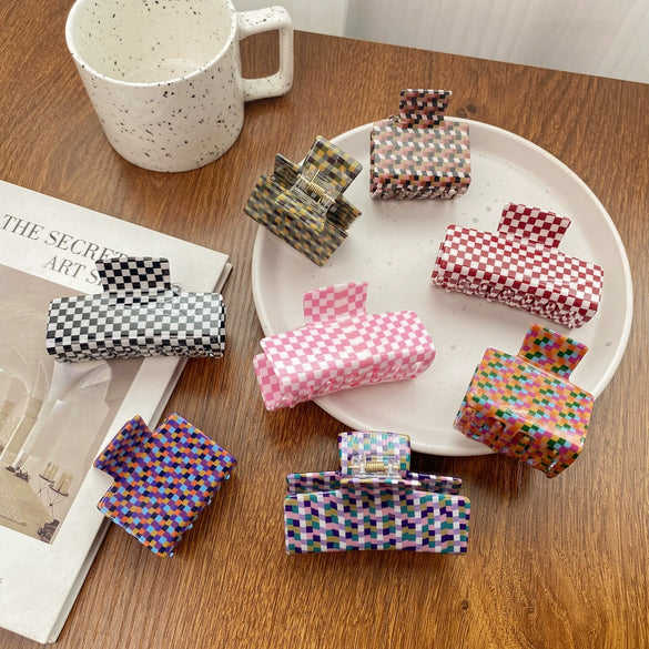 Hair Accessories Acrylic Handmade Grid Pattern Simple Style Small Fresh Women's Grab Clip