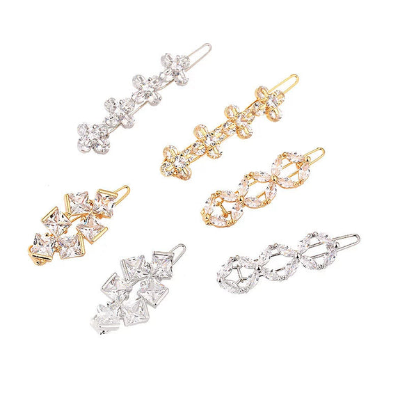 Hair Accessories Alloy Round Fourleaf Clover Sparkling Gem Zircon Electroplated Side Clip For Women