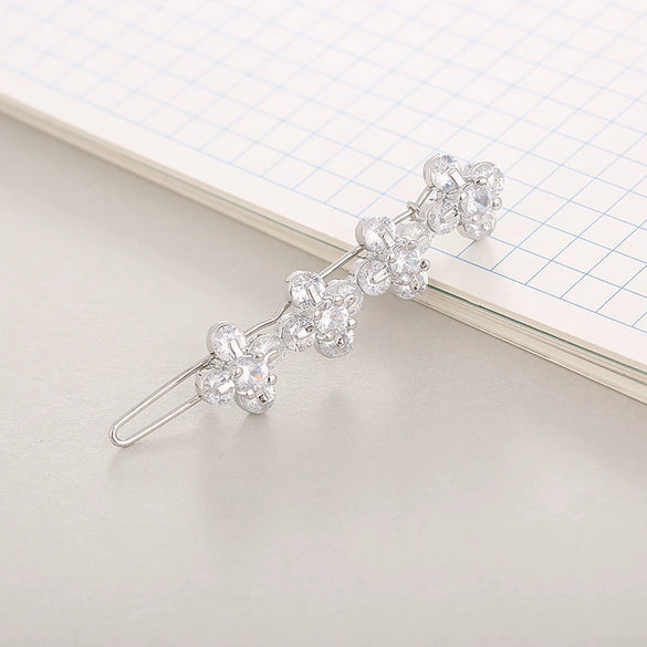 Hair Accessories Alloy Round Fourleaf Clover Sparkling Gem Zircon Electroplated Side Clip For Women