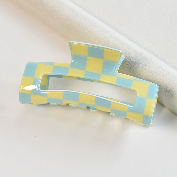 Hair Accessories Black And White Checkerboard Shark Clip Pvc Plastic Resin Painted Square Grab Clip