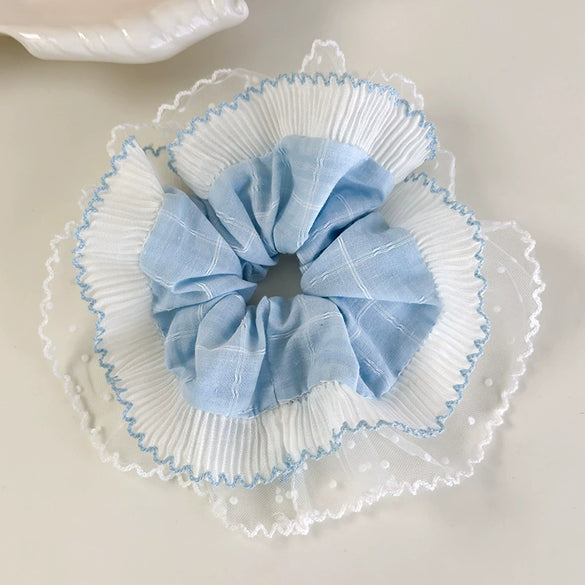 Hair Accessories Blue Lace Plaid Knitted Hair Ring For Women