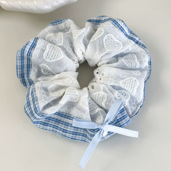 Hair Accessories Blue Lace Plaid Knitted Hair Ring For Women