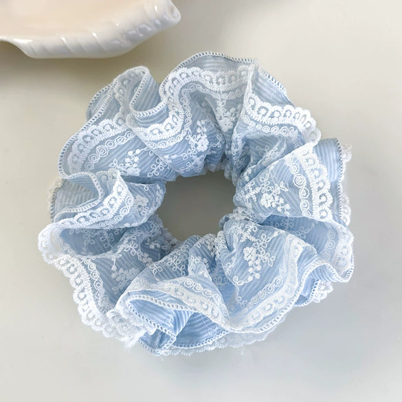 Hair Accessories Blue Lace Plaid Knitted Hair Ring For Women
