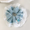 Hair Accessories Blue Lace Plaid Knitted Hair Ring For Women