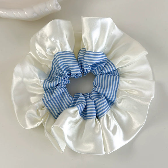 Hair Accessories Blue Lace Plaid Knitted Hair Ring For Women