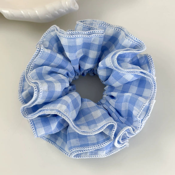 Hair Accessories Blue Lace Plaid Knitted Hair Ring For Women