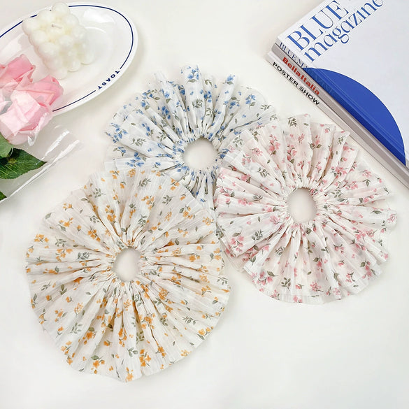Hair Accessories Cloth Handmade Oversized Floral Hair Ring Pleated Lace Hair Rope Hair Strap