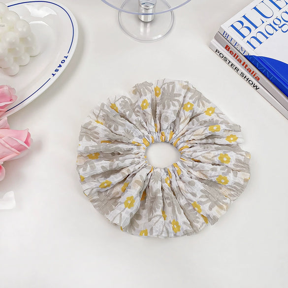 Hair Accessories Cloth Handmade Oversized Pleated Floral Hair Ring Hair Rope Hair Strap