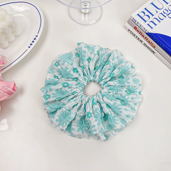 Hair Accessories Cloth Handmade Oversized Pleated Floral Hair Ring Hair Rope Hair Strap