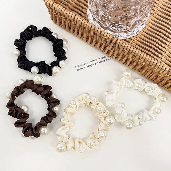 Hair Accessories Cloth Handmade Pearl Intestinal Ring Retro Elegant High Elasticity