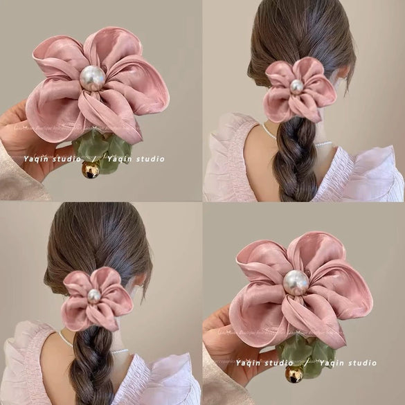 Hair Accessories Fabric Handmade Flower Pearl High Elasticity Light Luxury Style Hair Ring