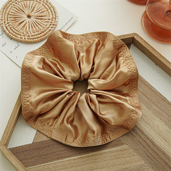 Hair Accessories Fabric Wood Fringe Folded Large Bowel Ring Handmade High Elasticity
