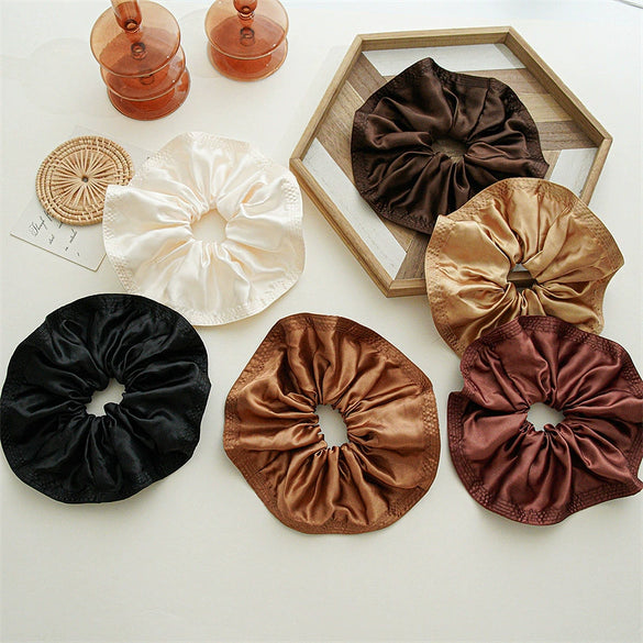 Hair Accessories Fabric Wood Fringe Folded Large Bowel Ring Handmade High Elasticity