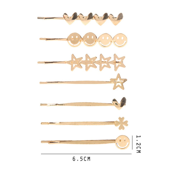 Hair Accessories Hairpin Zinc Alloy Heartshaped Fivepointed Star Smiley Face Fourleaf Clover Electroplating For Women