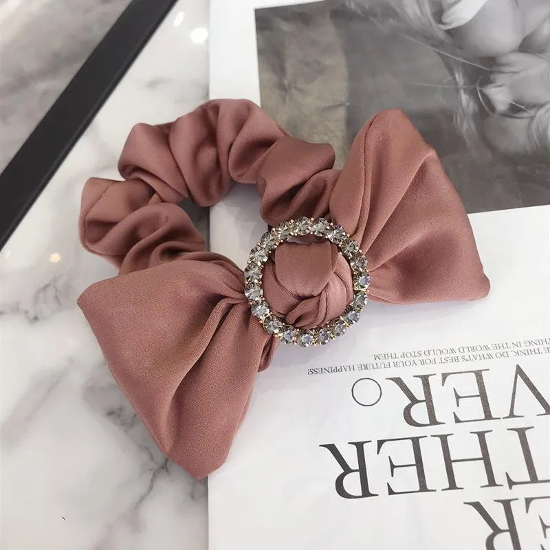 Hair Accessories Korean Simple High-End Large Bow Diamond-Studded High Elastic Hair Rope Hair Band Rubber Band