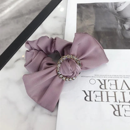 Hair Accessories Korean Simple High-End Large Bow Diamond-Studded High Elastic Hair Rope Hair Band Rubber Band