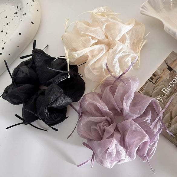 Hair Accessories Mesh Knitting Geometric Large Hair Loop With Ribbon Bow And Leather Band