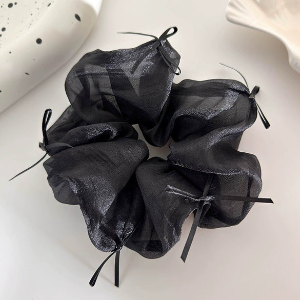 Hair Accessories Mesh Knitting Geometric Large Hair Loop With Ribbon Bow And Leather Band