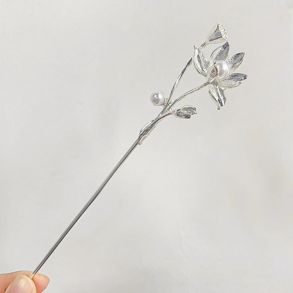 Hair Accessories Metal Handmade Moonstone Tassel Hairpin With Flower Pattern