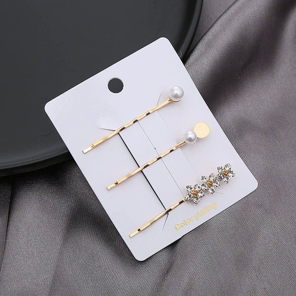 Hair Accessories Metal Rhinestone Pearl Electroplated Bangs Clip Side Clip Oneword Clip For Women