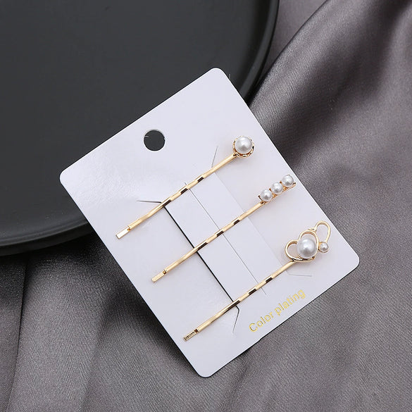 Hair Accessories Metal Rhinestone Pearl Electroplated Bangs Clip Side Clip Oneword Clip For Women