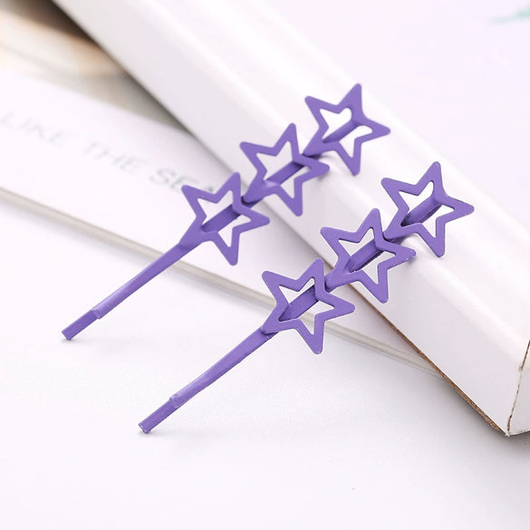 Hair Accessories Metal Texture Heart Shaped Five Pointed Star Smiley Face Spray Paint Word Clip Hairpin Zinc Alloy Baking Varnish For Women