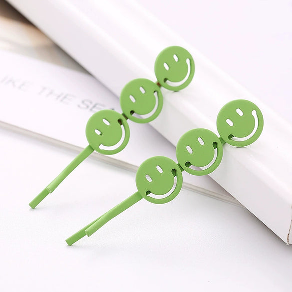 Hair Accessories Metal Texture Heart Shaped Five Pointed Star Smiley Face Spray Paint Word Clip Hairpin Zinc Alloy Baking Varnish For Women