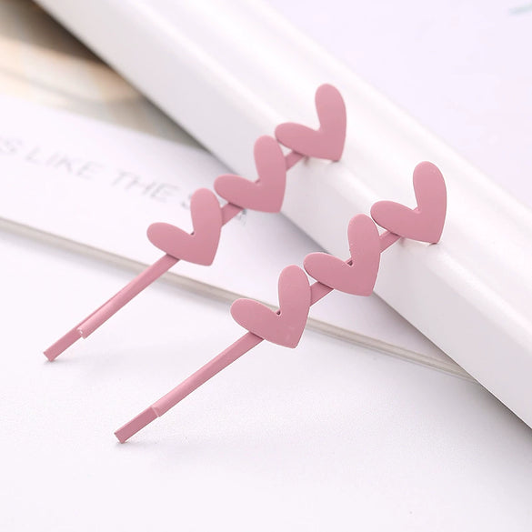 Hair Accessories Metal Texture Heart Shaped Five Pointed Star Smiley Face Spray Paint Word Clip Hairpin Zinc Alloy Baking Varnish For Women