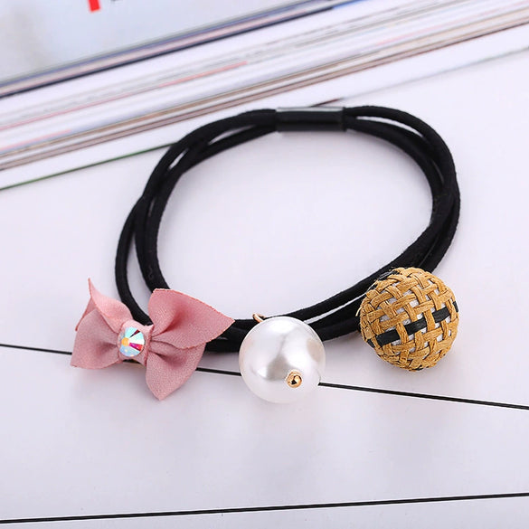 Hair Accessories Pearl Knitted Cartoon Flower Hair Rope