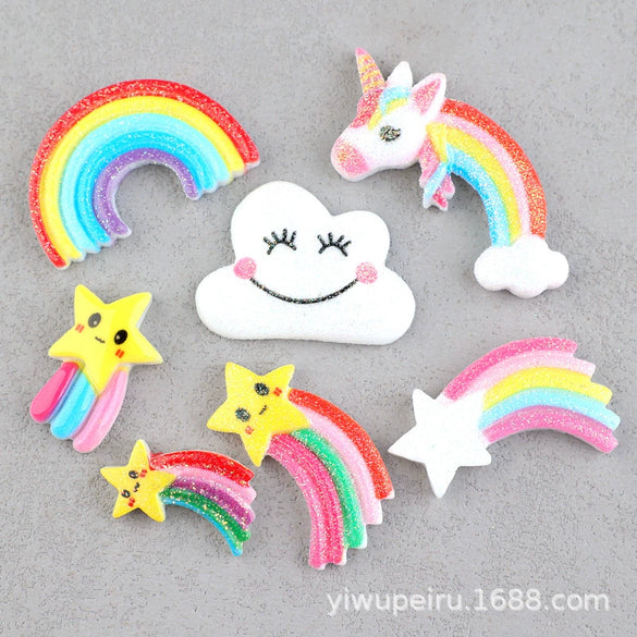 Hair Accessories Plastic Resin Fivepointed Star Clouds Rainbow Glitter Cartoon Dripping Oil Handmade