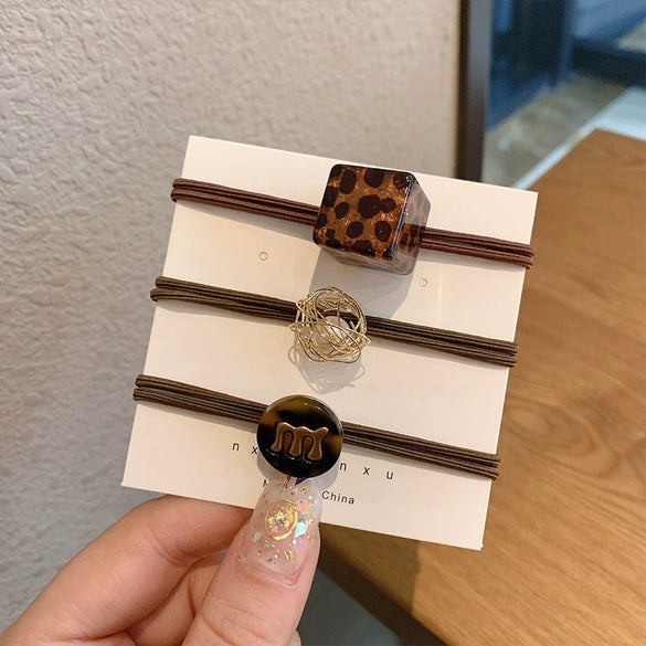 Hair Accessories Plastic Resin Handmade Leopard Print Headband Hair Rope For Women