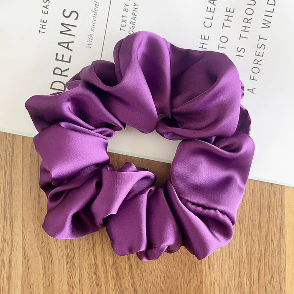 Hair Accessories Pleated Satin Silk Fabric Solid Color Printing Natural Style