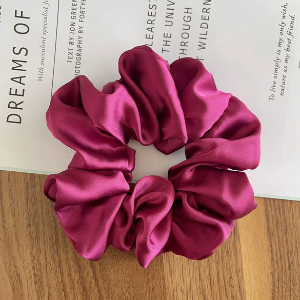 Hair Accessories Pleated Satin Silk Fabric Solid Color Printing Natural Style