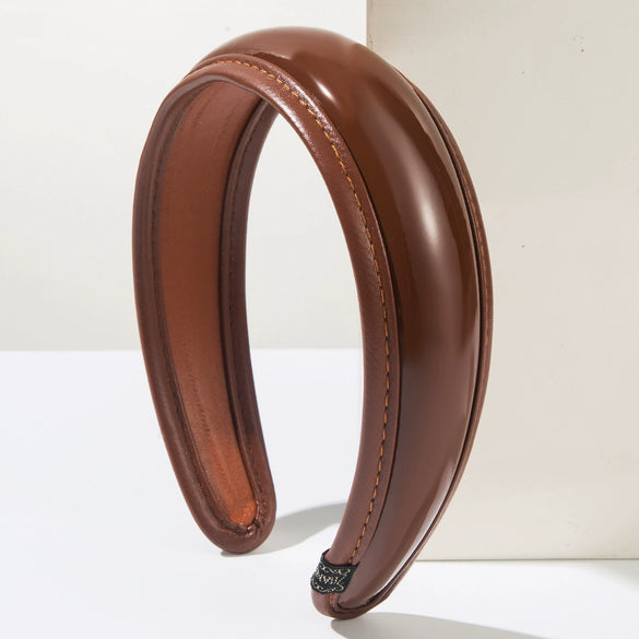 Hair Accessories Retro Bright Pu Leather Widebrimmed Headband Geometric Style Purely Handmade