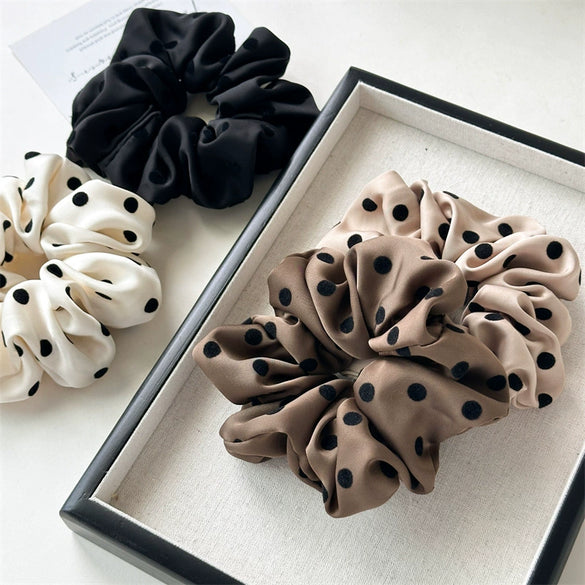 Hair Accessories Satin Pleated Fabric Handmade Hair Rope With Dot Pattern And High Elasticity