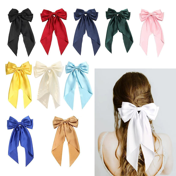 Hair Accessories Satin Ribbon Bow Spring Clip Handmade For Women