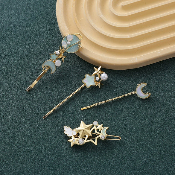 Hair Accessories Set Zinc Alloy Handmade Star Moon Shape For Women