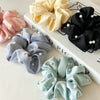 Hair Accessories Solid Color Satin Fabric Pearl Inlaid High Elastic Hair Ring