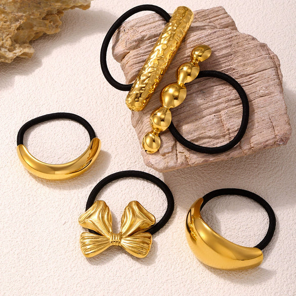 Hair Accessories Stainless Steel And 316L Stainless Steel Bow Hair Rope Plated With Gold High Elasticity Electroplating