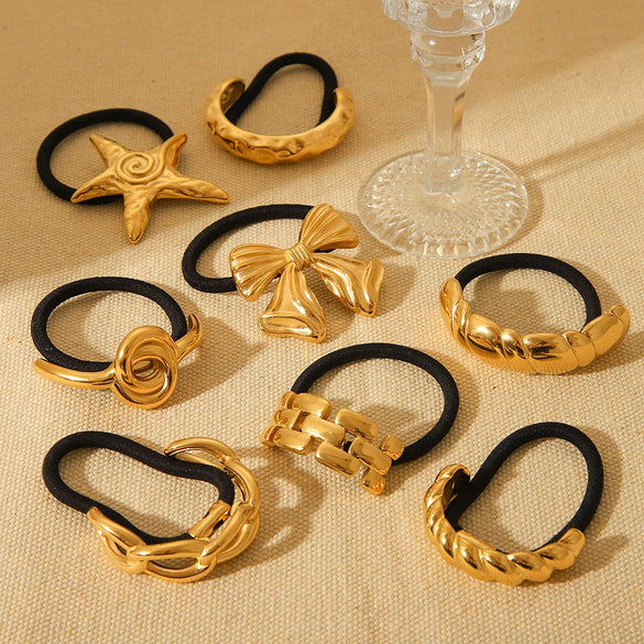 Hair Accessories Stainless Steel Curved Bow Fivepointed Star Starfish Electroplated Hair Rope Hair Ring For Women