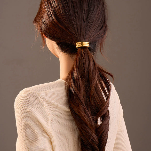 Hair Accessories Titanium Steel Ushaped Threelayer Hollow Ring Hair Ring With Electroplating