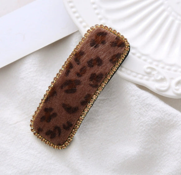 Hair Accessories Velvet Leather Leopard Print Handmade Women's Bb Clip