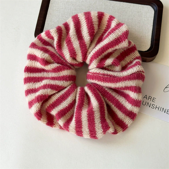 Hair Accessories Wool Striped Knitted Hair Ring For Girls