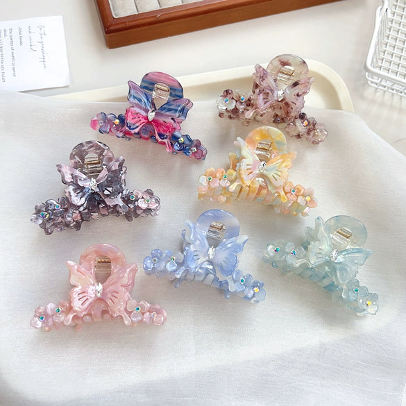 Hair Accessory Acetic Acid Handmade Water Drop Rhinestone Butterfly Claw Clip For Women